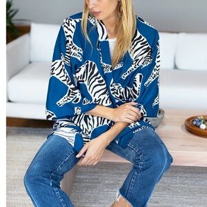 Emerson Fry Fete Kimono Zebra Lapis XS/S Robe Modal Top Blue
